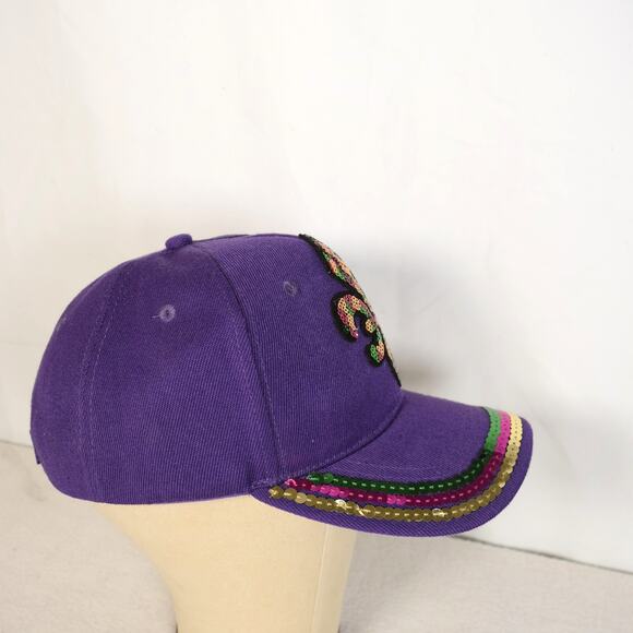2 Mardi Gras Ballcaps Purple Sequins Fleu De Lis Green Red Gold Never Worn - Picture 6 of 10